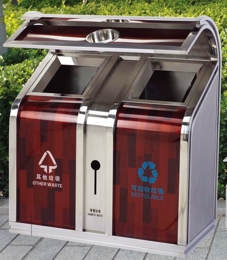 青島不銹鋼分類垃圾桶，煙臺不銹鋼果皮箱
